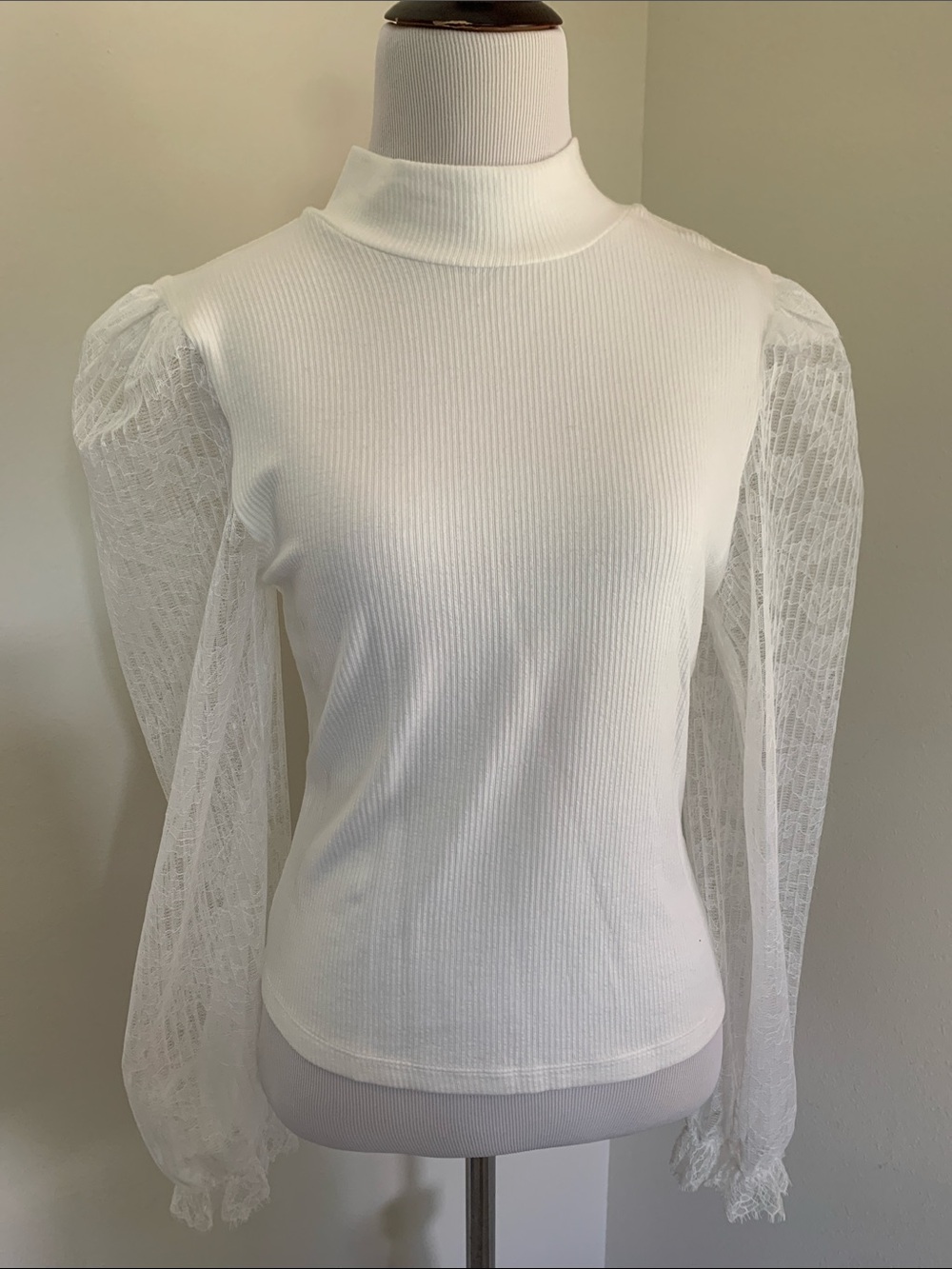 Heartloom Ribbed Turtleneck with Lace Sleeves